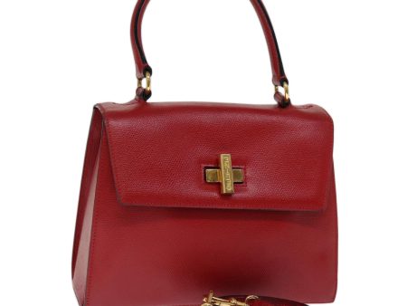 CELINE Hand Bag Leather 2way Red 75818 Online