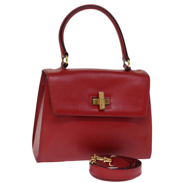 CELINE Hand Bag Leather 2way Red 75818 Online