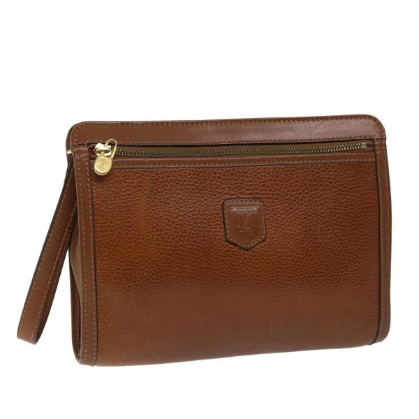 CELINE Clutch Bag Leather Brown 68346 Online now