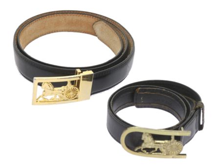 CELINE Horse Carriage Belt Leather 2Set Black bs9815 Hot on Sale