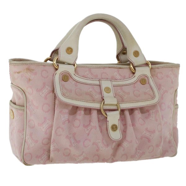 CELINE C Macadam Canvas Hand Bag Leather Pink yb138 on Sale