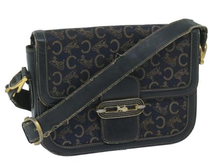 CELINE C Macadam Canvas Shoulder Bag Navy 59941 Discount