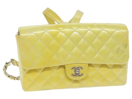 CHANEL Matelasse Backpack Patent leather Yellow Silver CC  89374 on Sale