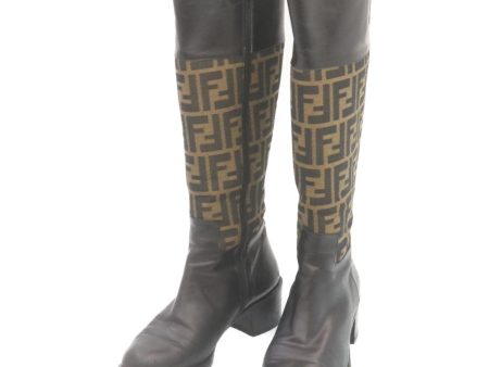 FENDI Zucca Canvas long boots Leather Brown Black  ar6412 Hot on Sale