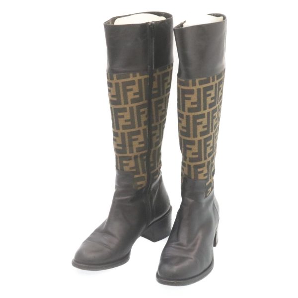 FENDI Zucca Canvas long boots Leather Brown Black  ar6412 Hot on Sale