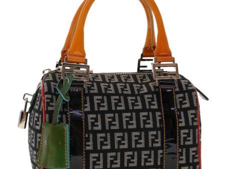 FENDI Zucchino Canvas Mini Boston Bag Black Multicolor  yk7905 Sale