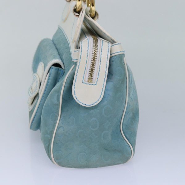 CELINE C Macadam Canvas Hand Bag Suede Light Blue 81050 For Sale