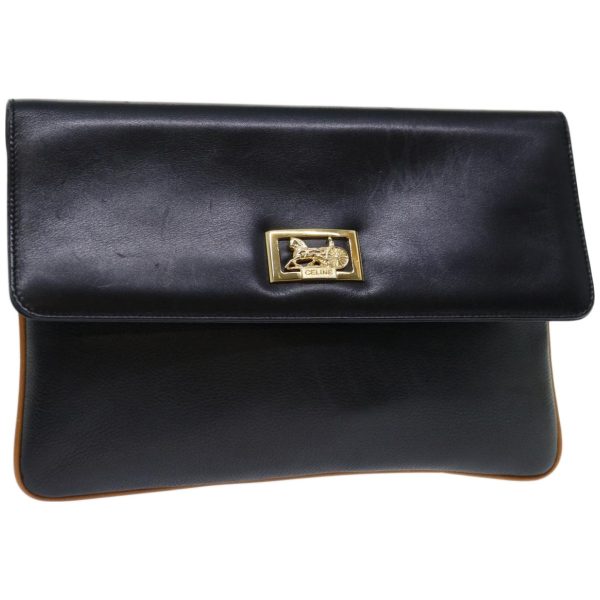 CELINE Clutch Bag Leather Black 68363 Discount