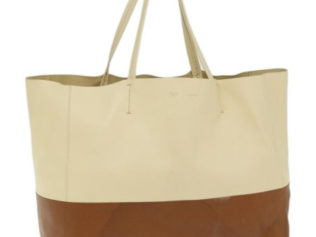 CELINE Horizontal Cabas Tote Bag Leather Beige Brown fm3255 For Sale