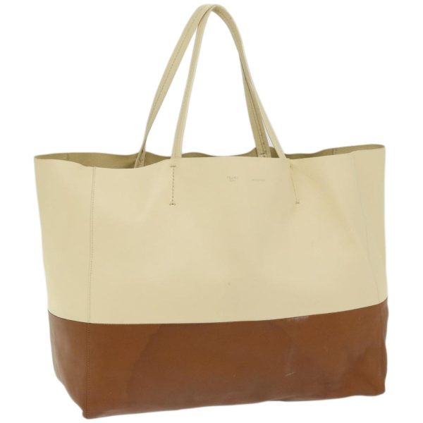 CELINE Horizontal Cabas Tote Bag Leather Beige Brown fm3255 For Sale