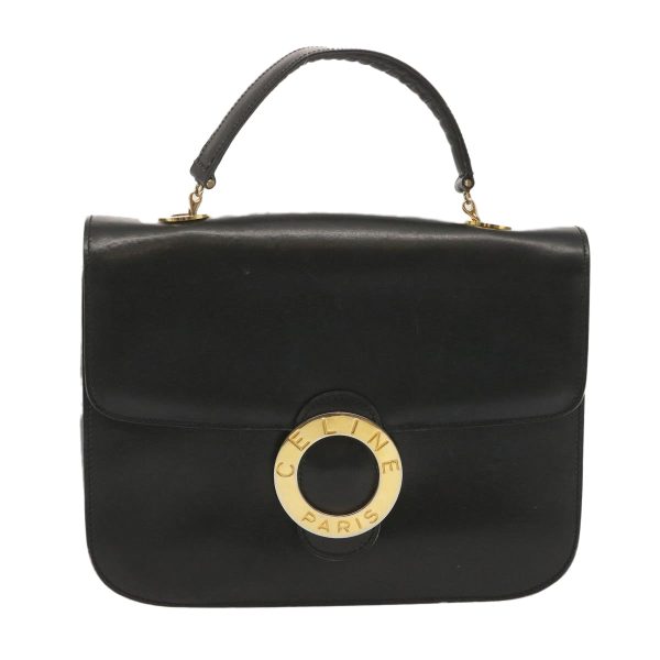 CELINE Circle Hand Bag Leather Black bs12765 For Sale