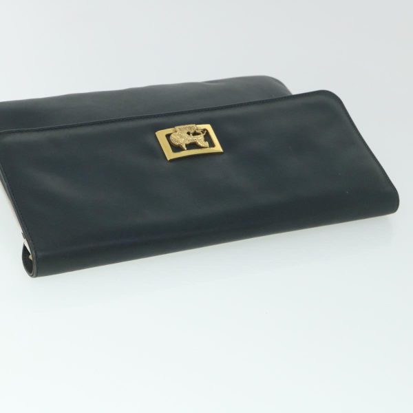 CELINE Horse Carriage Clutch Bag Leather Navy 54881 For Cheap