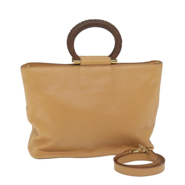 CELINE Hand Bag Leather 2way Beige Brown 63990 Hot on Sale