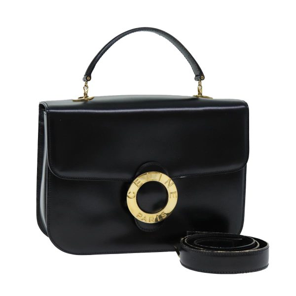 CELINE Hand Bag Leather 2way Black 73008 For Cheap