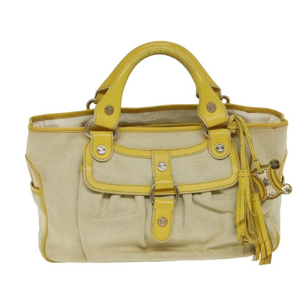 CELINE Hand Bag Canvas Yellow Beige 78273 Online Hot Sale