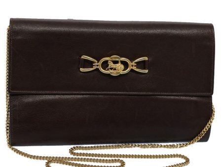 CELINE Horse Carriage Chain Wallet Leather Brown ar10223 Cheap