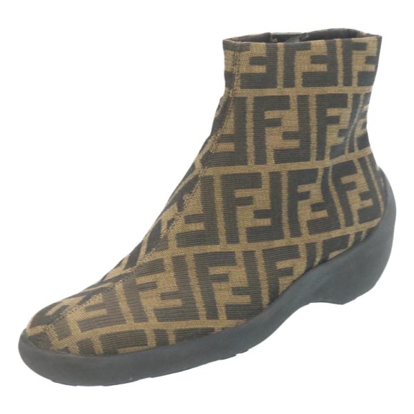 FENDI Short boots Zucca Canvas Black Brown  fm1115 Hot on Sale