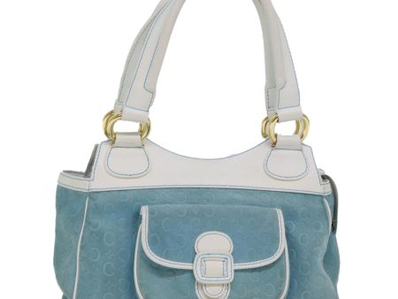 CELINE C Macadam Canvas Hand Bag Suede Light Blue 81050 For Sale