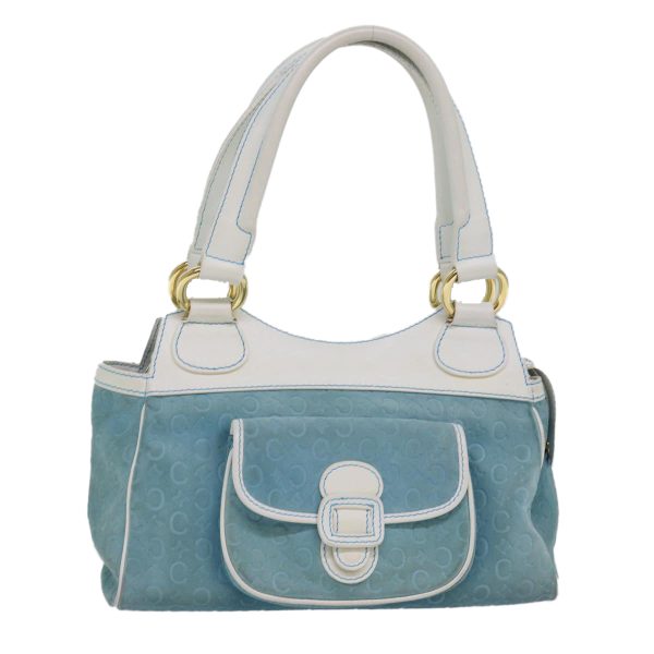 CELINE C Macadam Canvas Hand Bag Suede Light Blue 81050 For Sale