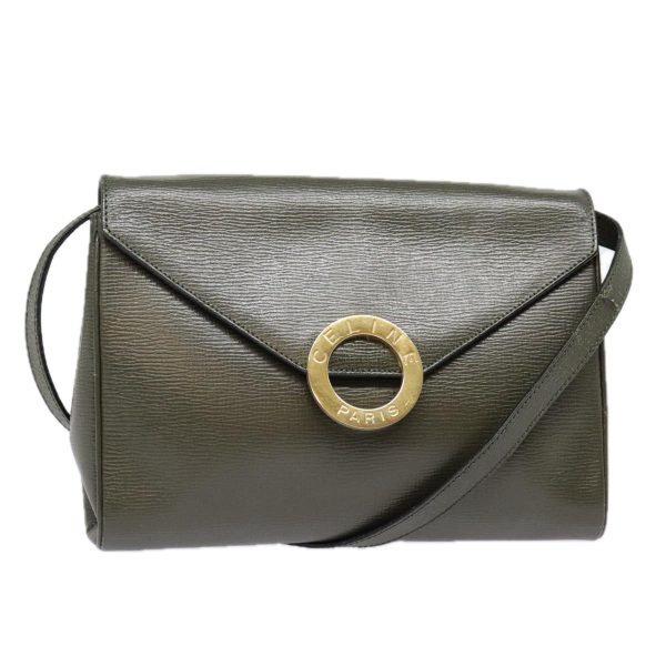 CELINE Circle Shoulder Bag Leather Khaki Gold 91293 Online Hot Sale