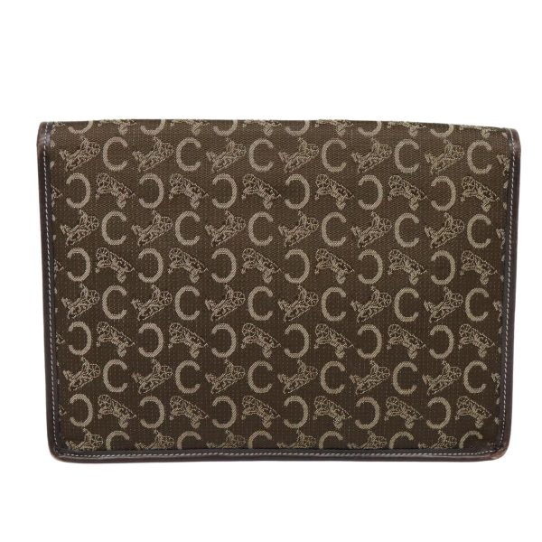 CELINE C Sulky Clutch Bag Canvas Leather Brown Gold 90212 on Sale