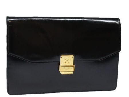 CELINE Clutch Bag Enamel Black 79686 For Cheap