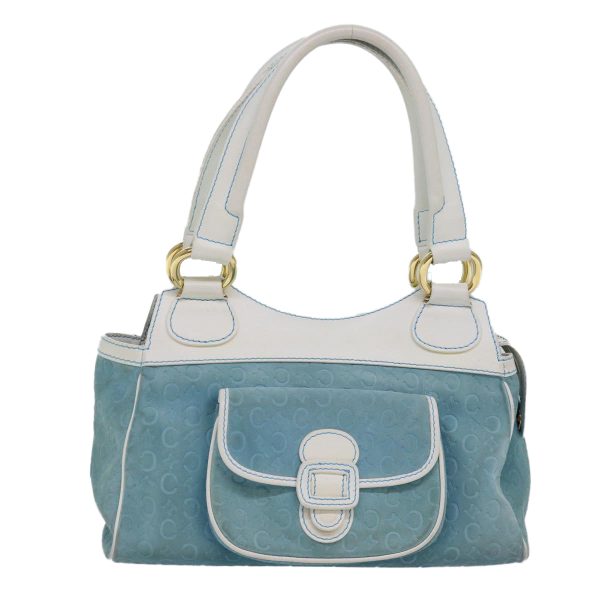 CELINE C Macadam Canvas Hand Bag Suede Light Blue 81050 For Sale