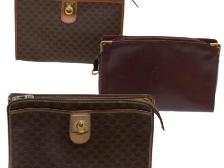 CELINE Cartier Macadam Canvas Clutch Bag Leather 3Set Wine Red Brown bs6276 on Sale