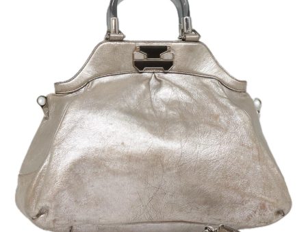 CELINE Hand Bag Leather 2way Silver 91848 For Discount