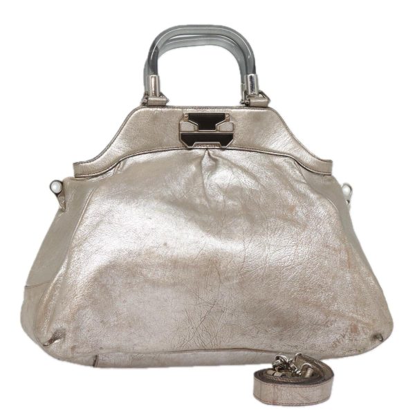 CELINE Hand Bag Leather 2way Silver 91848 For Discount