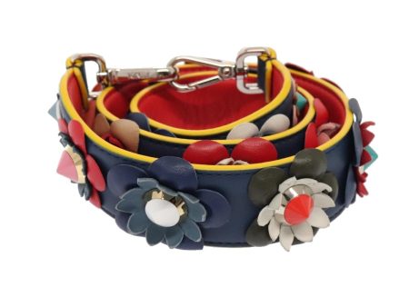 FENDI Flower Shoulder Strap Leather 31.9   Blue Silver  90205 Fashion