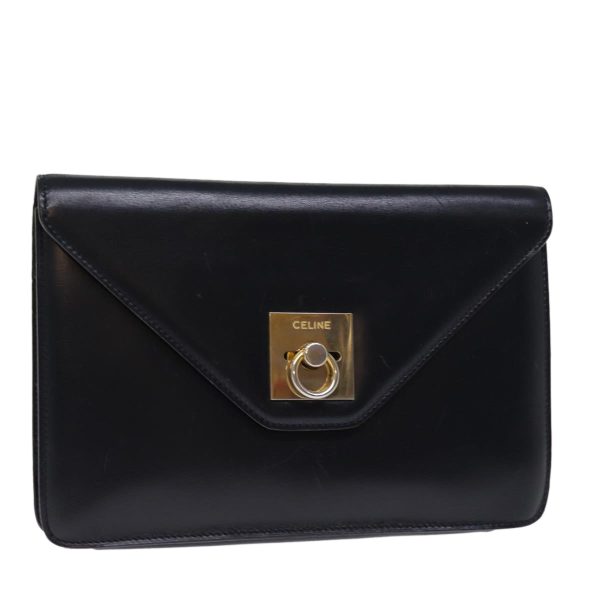 CELINE Clutch Bag Leather Black bs14709 Discount