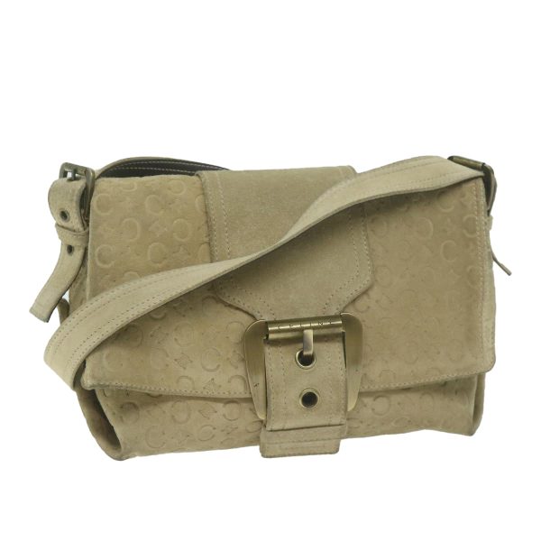 CELINE C Macadam Canvas Shoulder Bag Suede Beige yk10490 Cheap