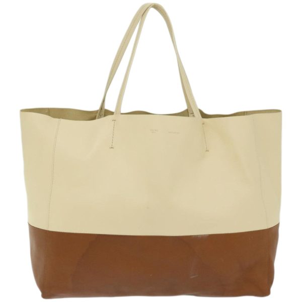 CELINE Horizontal Cabas Tote Bag Leather Beige Brown fm3255 For Sale