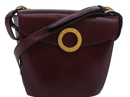 CELINE Circle Shoulder Bag Leather Red am6497 Online now