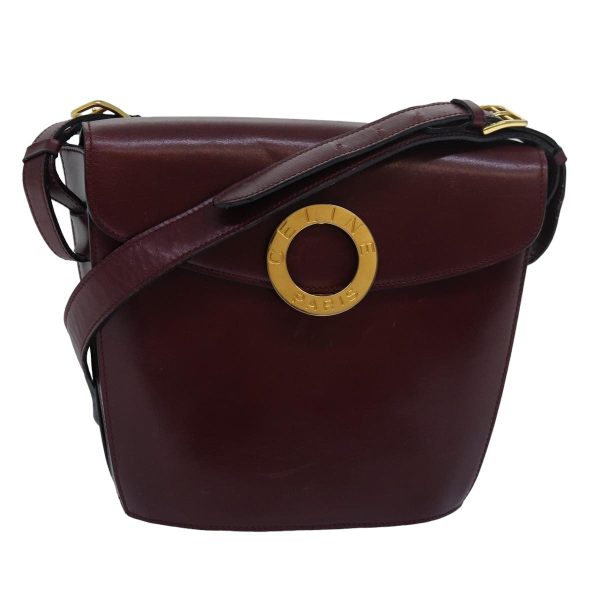 CELINE Circle Shoulder Bag Leather Red am6497 Online now