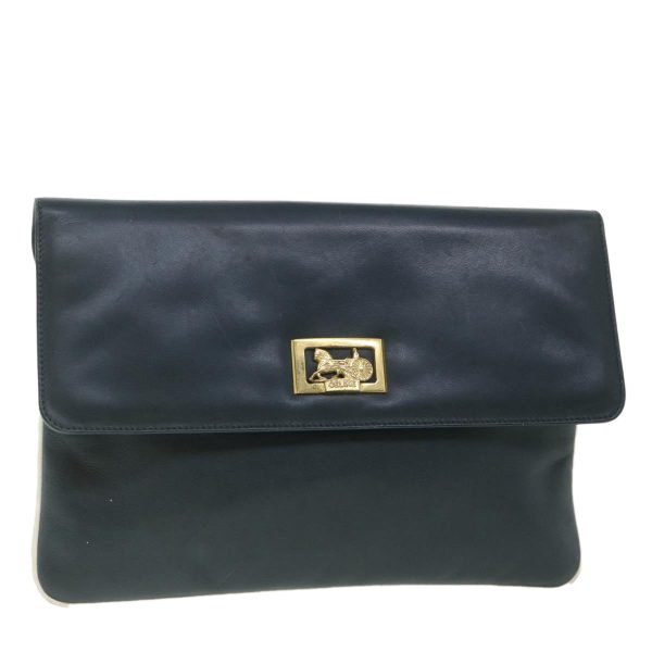 CELINE Horse Carriage Clutch Bag Leather Navy 54881 For Cheap