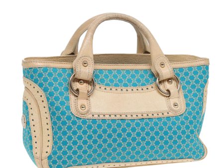 CELINE Macadam Canvas Boogie Bag Hand Bag Leather Blue Beige gold yk14814 Online Sale