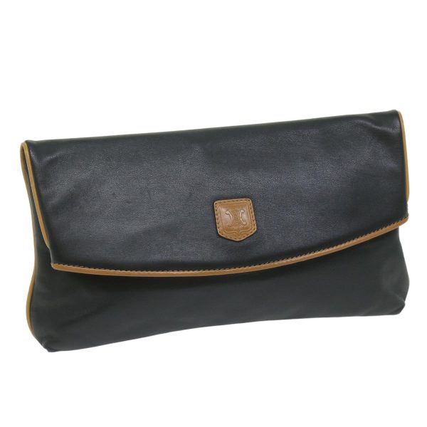 CELINE Clutch Bag Leather Black ep2747 on Sale