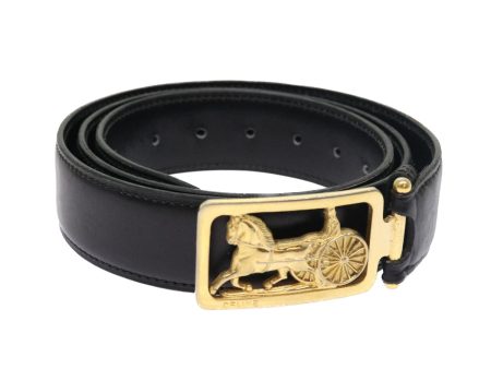 CELINE Horse Carriage Belt Leather 35.4  -37.8   Black Gold 54945 on Sale