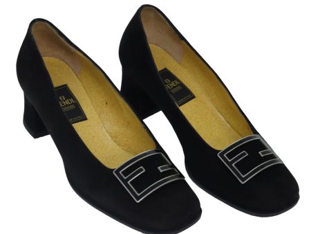 FENDI Pumps 36 1 2 pumps Suede Leather Black Silver  ti1921 For Sale