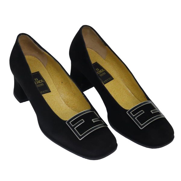 FENDI Pumps 36 1 2 pumps Suede Leather Black Silver  ti1921 For Sale