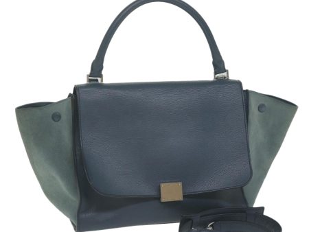 CELINE Hand Bag Suede Leather Navy hk1003 Hot on Sale