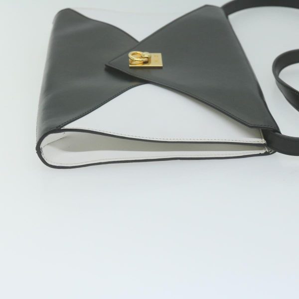 CELINE Clutch Bag Leather 2way White Black 65641 Fashion