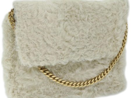 CELINE Chain Shoulder Bag Wool White 66964 Online Hot Sale