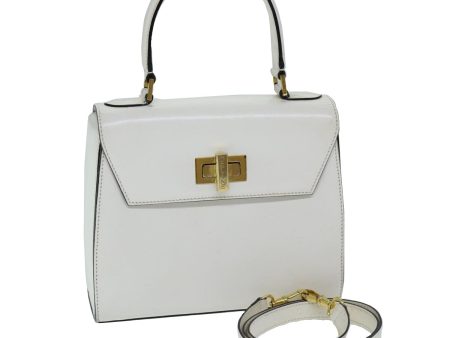 CELINE Hand Bag Leather 2way White 73590 For Sale