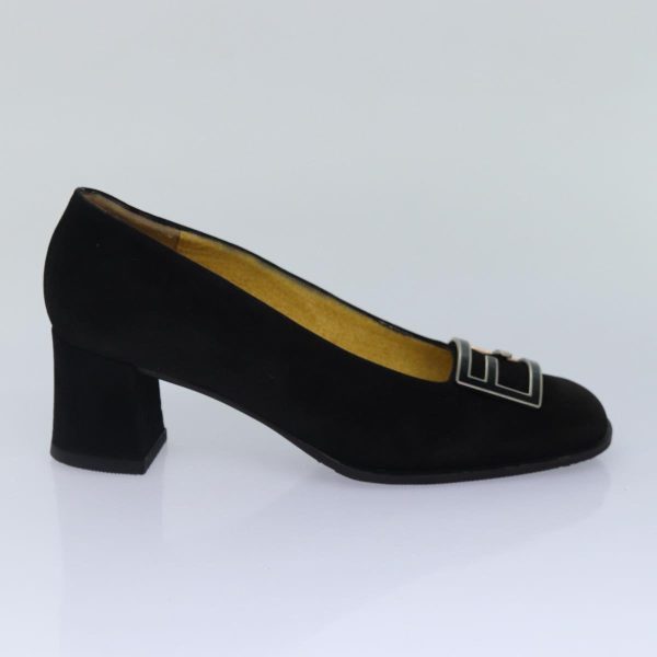 FENDI Pumps 36 1 2 pumps Suede Leather Black Silver  ti1921 For Sale