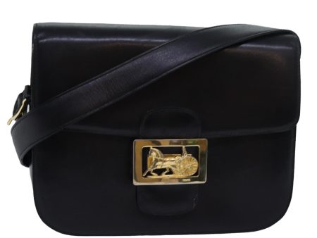 CELINE Horse Carriage Shoulder Bag Leather Black ki4569 For Discount