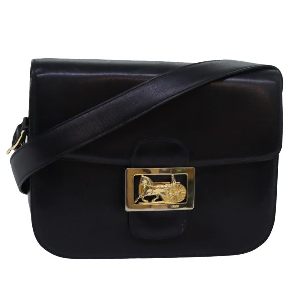 CELINE Horse Carriage Shoulder Bag Leather Black ki4569 For Discount