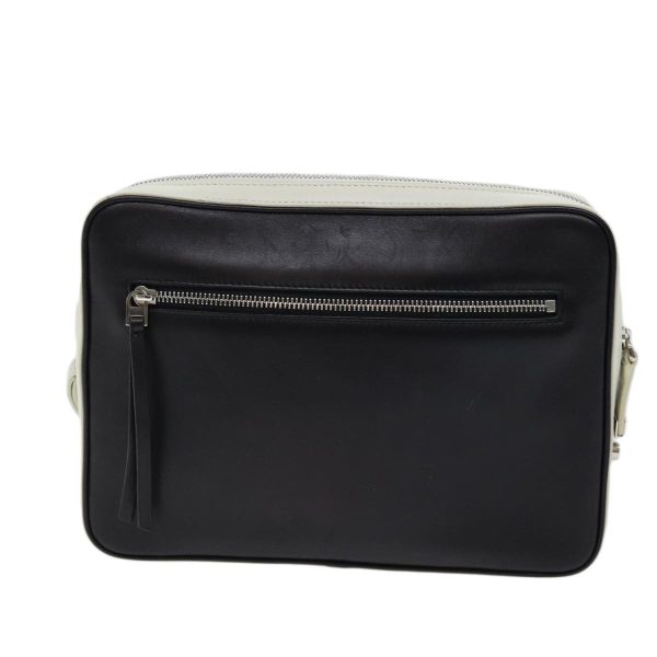 CELINE Clutch Bag Leather Black White 72088 Online now